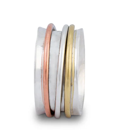Silver Spinning Ring with brass, copper and silver spinners - Ritual - C