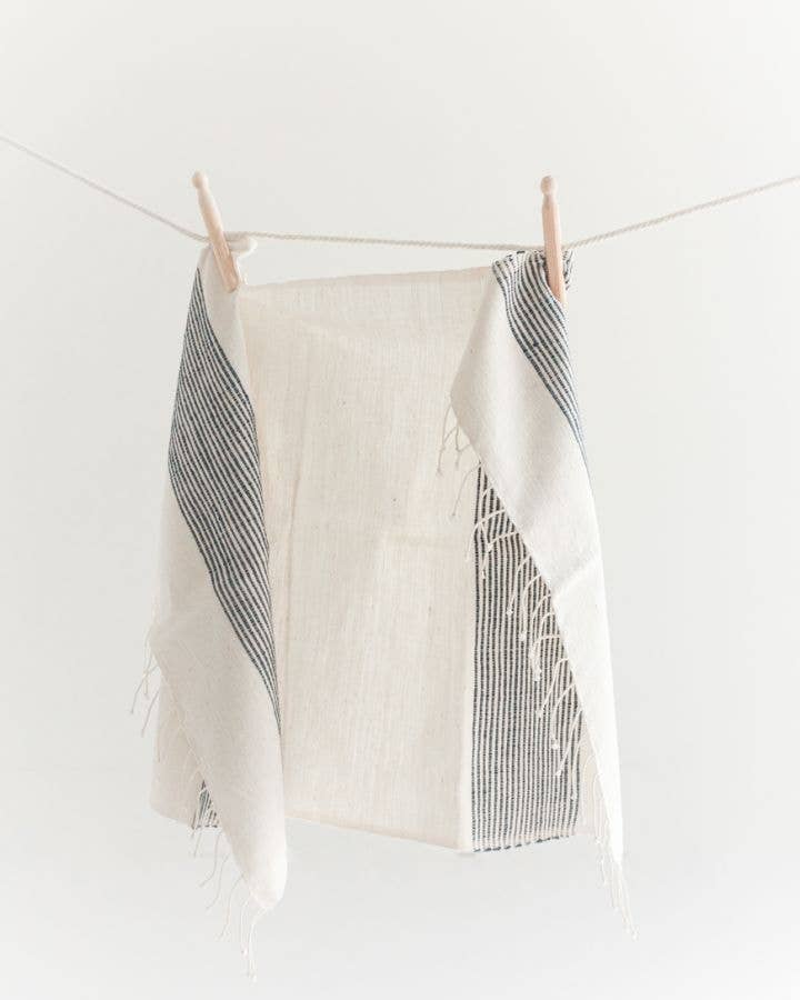 Riviera Striped Cotton Hand Towel | Handwoven in Ethiopia: Natural with Navy