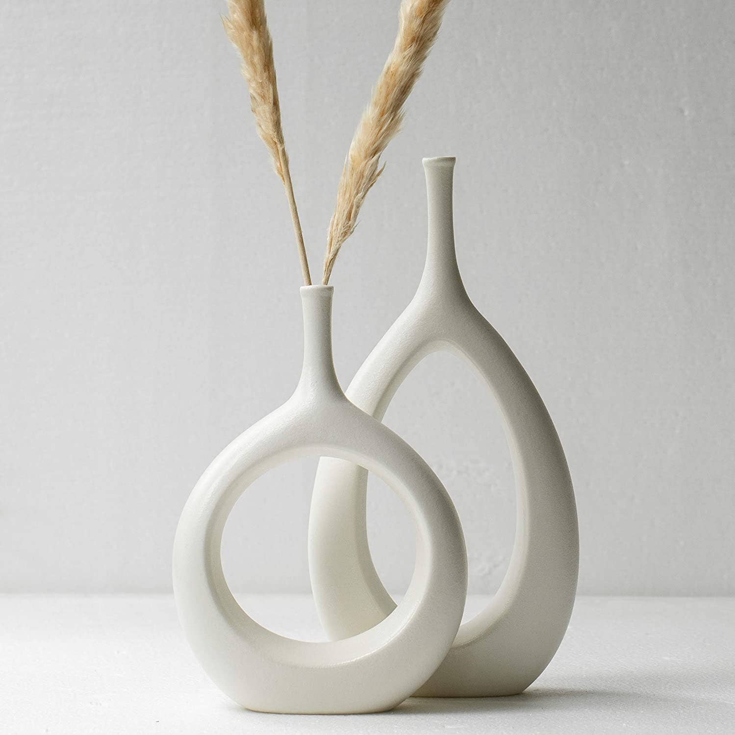 Ceramic Vase 2 Pack, White Modern Bud Vase, Sculpture Decor