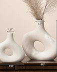 Kimisty Ceramic Hollow Donut Vase Set 2, Off White