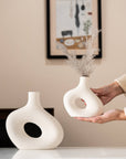 Kimisty Ceramic Hollow Donut Vase Set 2, Off White