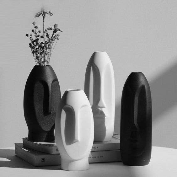 Face Vase Set of 2, White Modern Pampas Vases, Nordic Style