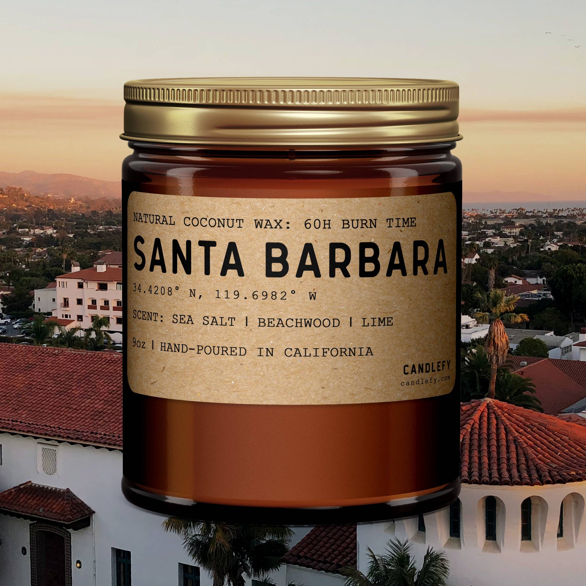 Santa Barbara, California Scented Candle in Amber Jar: 8oz