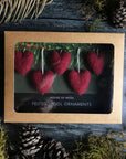 Felted Wool Mini Heart Ornament - Set of 5: Mountainbell Red